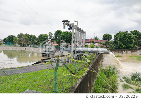 Rain water pump to river from flood retention pond 35520229