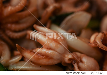 Boiled octopus. Close-up photo. Macro photography Boiled octopus. Close-up photo. Macro photography 35521320