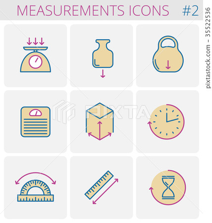 Dimensions and measurements vector line icon set. 35522536