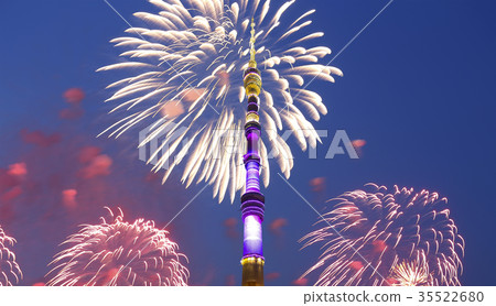 Fireworks over the Ostankino tower, Moscow, Russia 35522680