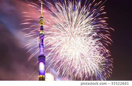 Fireworks over the Ostankino tower, Moscow, Russia Fireworks over the Ostankino tower, Moscow, Russia 35522681