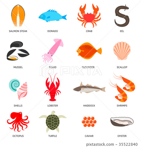 Seafood and fish icons 35522840
