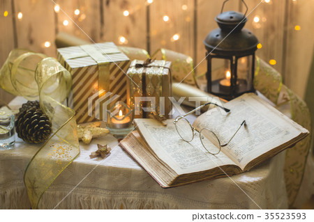 Holy bible book with eyeglasses 35523593