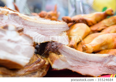 Close up smoked meat in supermarket 35524684
