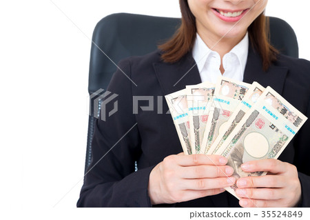 Women's hand wagon with a lot of money Billionaire of a millionaire richly Margin Lottery Lottery Winner 35524849