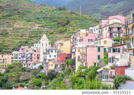 Beautiful view to Manarola city in mountains 35525521