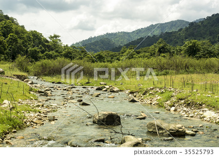 Small River With Mountain,Reservoir,Green Field Small River With Mountain,Reservoir,Green Field 35525793