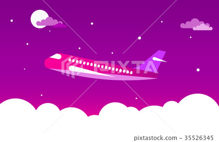 Airplane in the night sky 35526345