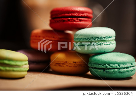 Pyramid of macarons cake. Food concept in bakery Pyramid of macarons cake. Food concept in bakery 35526364