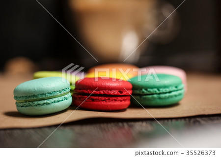 Tasty macarons cake. Food concept in bakery. Close 35526373