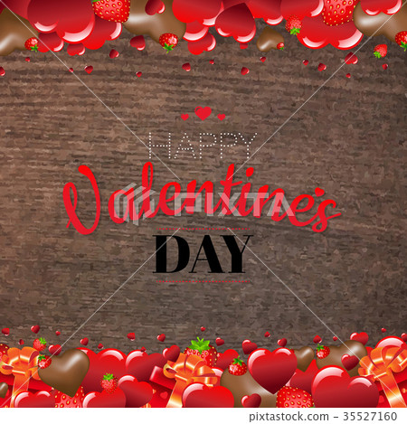 Valentines Border With Wood Background Valentines Border With Wood Background 35527160
