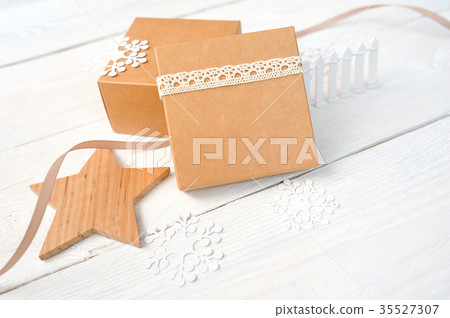 Christmas gift boxes with a wooden star with space 35527307