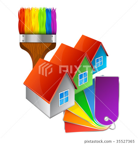 Painting of houses symbol with paint palette Painting of houses symbol with paint palette 35527365