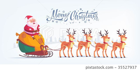 Cute cartoon Santa Claus riding reindeer sleigh - Stock Illustration  [35527937] - PIXTA
