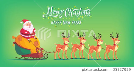 Cute cartoon Santa Claus riding reindeer sleigh - Stock Illustration  [35527939] - PIXTA