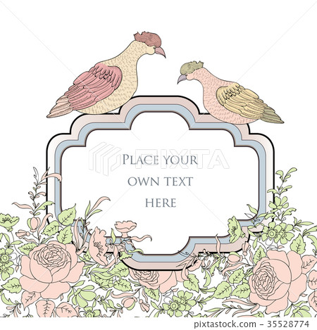 Floral background. Flower garden card with birds Floral background. Flower garden card with birds 35528774