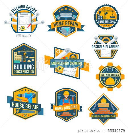 Vector label icons of house repair work tools 35530379
