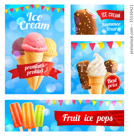 Vector 3D ice cream cafe shop posters banners Vector 3D ice cream cafe shop posters banners 35530421