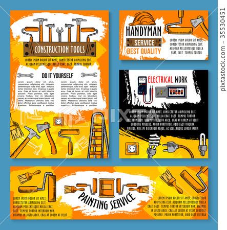 Vector home repair sketch work tools poster Vector home repair sketch work tools poster 35530451