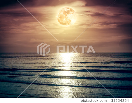 Colorful sky with dark cloud and bright full moon Colorful sky with dark cloud and bright full moon 35534264