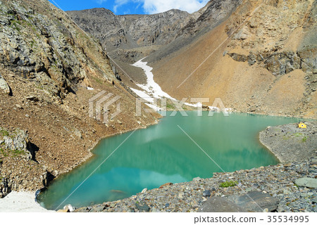 Blue lake in Aktru valley. Altai Republic, Russia Blue lake in Aktru valley. Altai Republic, Russia 35534995