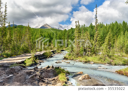 Aktru river and view of North-Chuiskiy Range Aktru river and view of North-Chuiskiy Range 35535022