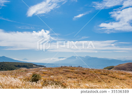 在秋天長野Kirigamine Fujimi高原散步的人們 35536389