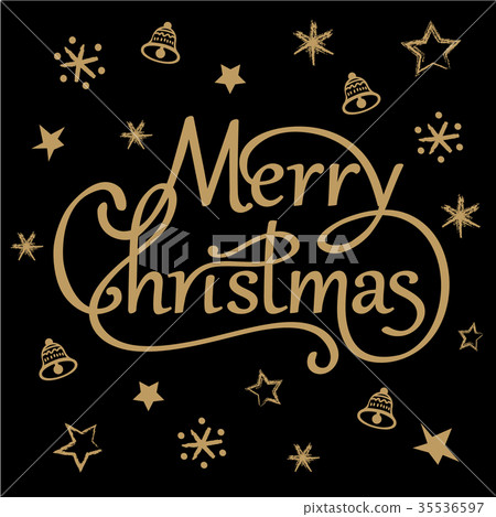 Merry Christmas hand drawn lettering greeting card - Stock Illustration ...
