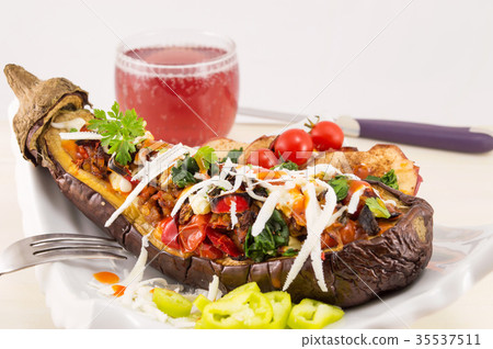 stuffed eggplant on a plate stuffed eggplant on a plate 35537511