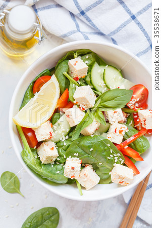 Vegan healthy salad with paprika tofu Vegan healthy salad with paprika tofu 35538671