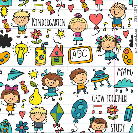 Seamless pattern Kids drawing Kindergarten School 35541071