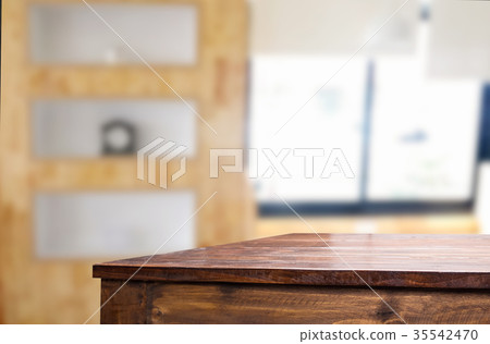 Empty of wood table top on blur of window glass in the morning b Empty of wood table top on blur of window glass in the morning b 35542470