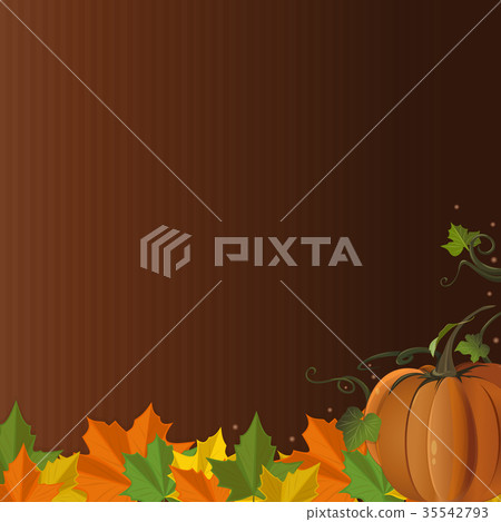 Autumn design with pumpkin and fallen leaves Autumn design with pumpkin and fallen leaves 35542793