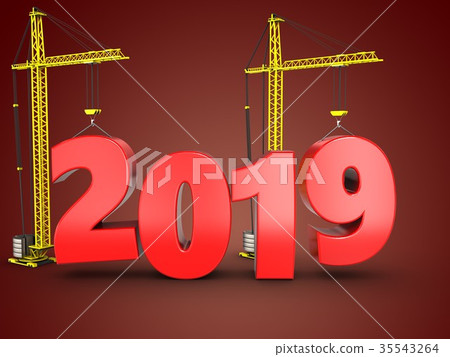 3d 2019 year with crane 3d 2019 year with crane 35543264