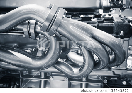 Shiny exhaust pipes. V12 Motor parts 35543872