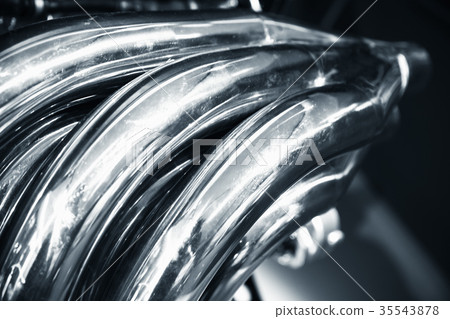 Bent air exhaust pipes. Shiny motor parts 35543878
