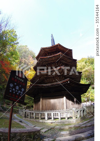 The cultural assets of Shinshu Ueda National Treasure Yakuji Temple Hakkaku Triple Pagoda Seeing Information Board The only wooden Hakoku Pagoda nationwide Constructed in the end of Kamakura 35544164