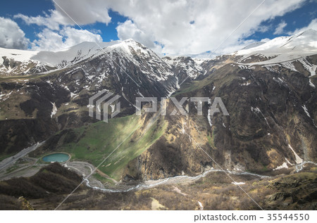 Scenic view on Caucasus mountains in Georgia. A Scenic view on Caucasus mountains in Georgia. A 35544550
