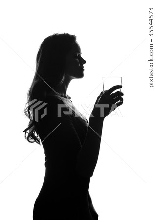 Silhouette of handsome woman with long hair with Silhouette of handsome woman with long hair with 35544573