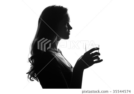 Silhouette of handsome woman with long hair with Silhouette of handsome woman with long hair with 35544574