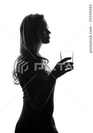 Silhouette of handsome woman with long hair with Silhouette of handsome woman with long hair with 35544583