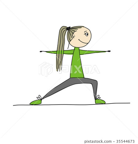 Girl doing sport exercises, sketch for your design Girl doing sport exercises, sketch for your design 35544673