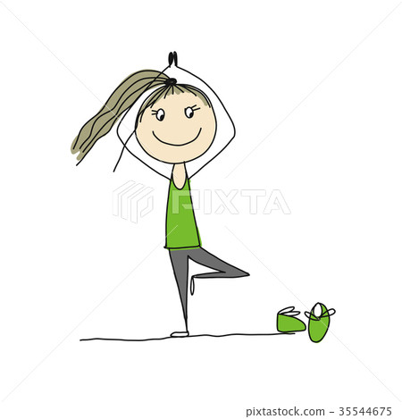 Girl doing sport exercises, sketch for your design Girl doing sport exercises, sketch for your design 35544675