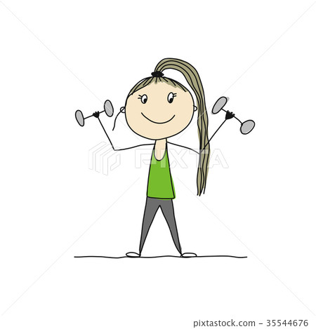 Girl doing sport exercises, sketch for your design Girl doing sport exercises, sketch for your design 35544676