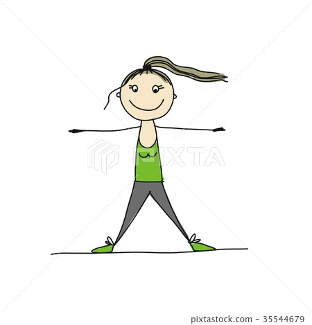 Girl doing sport exercises, sketch for your design Girl doing sport exercises, sketch for your design 35544679