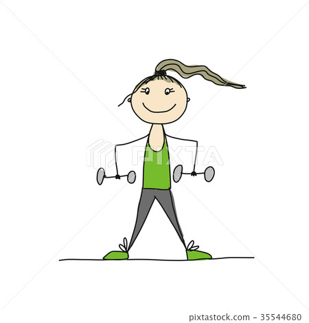 Girl doing sport exercises, sketch for your design Girl doing sport exercises, sketch for your design 35544680