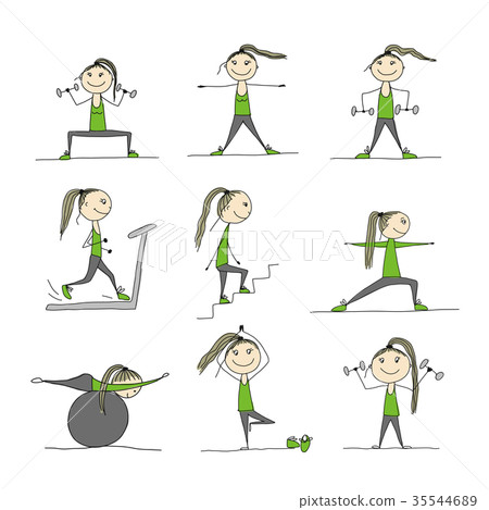 Girl doing sport exercises, sketch for your design 35544689