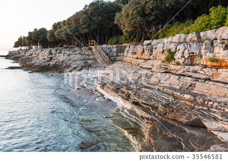 Sunset rocky beach in Istria, Croatia. 35546581