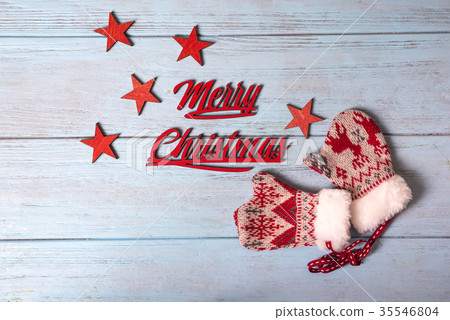 Happy 2018 New Year card with mittens 35546804