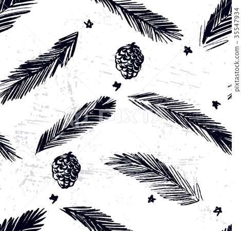 Ink hand drawn christmas tree seamless pattern Ink hand drawn christmas tree seamless pattern 35547934